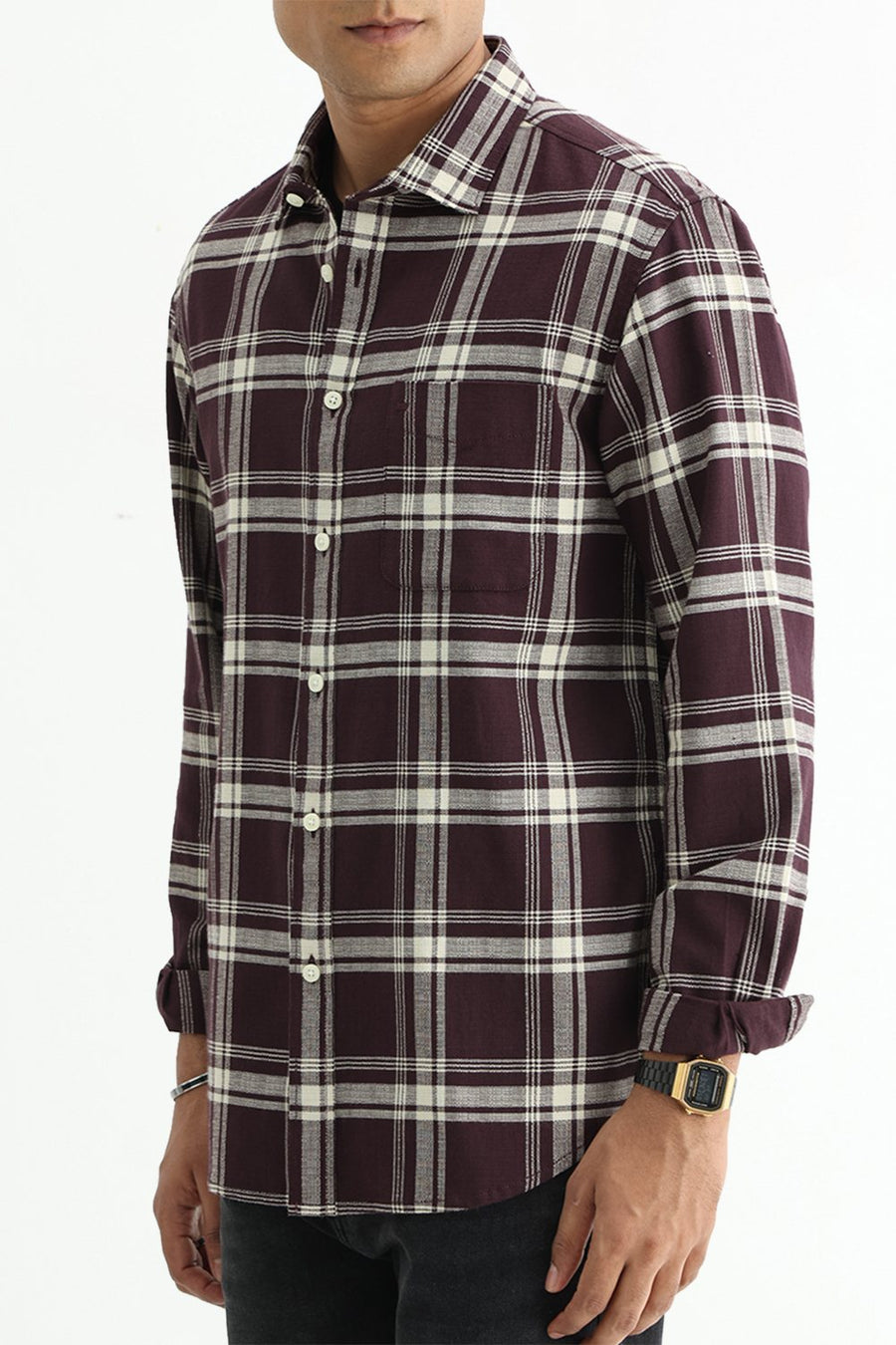 BASICS SLIM FIT  COTTON HOPSACK CHECKS SHIRT