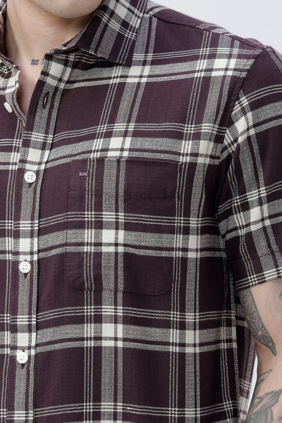 BASICS SLIM FIT  COTTON HOPSACK CHECKS HALFSLEEVES SHIRT