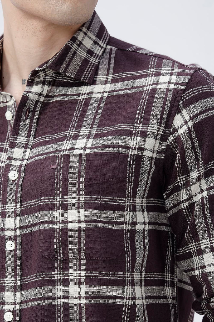 BASICS SLIM FIT  COTTON HOPSACK CHECKS SHIRT
