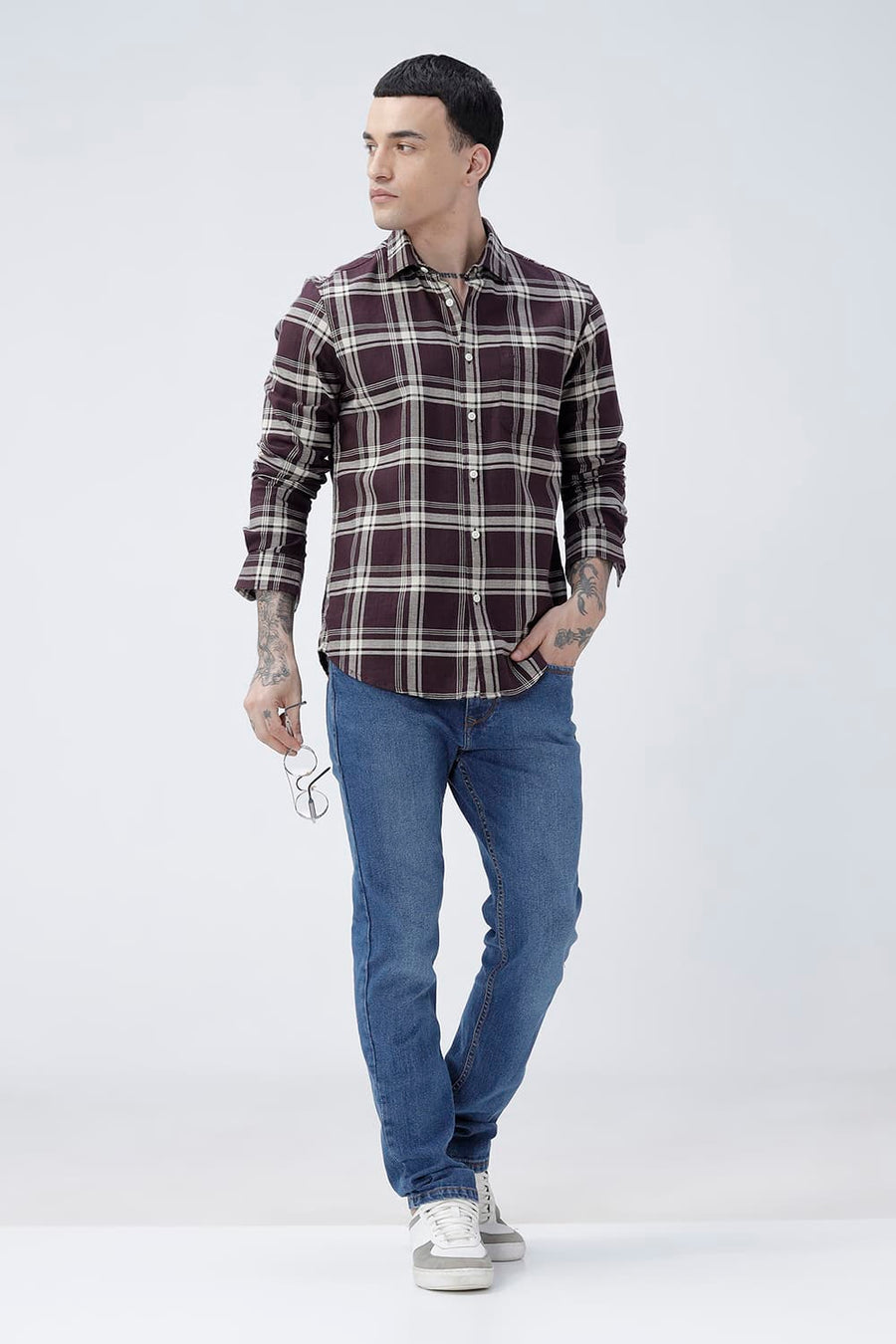 BASICS SLIM FIT  COTTON HOPSACK CHECKS SHIRT