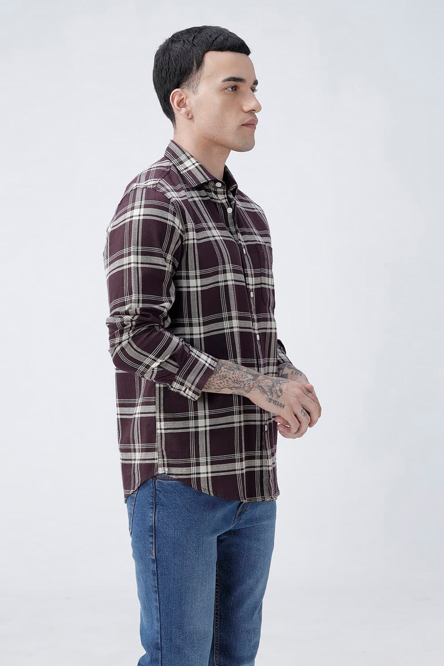 BASICS SLIM FIT  COTTON HOPSACK CHECKS SHIRT
