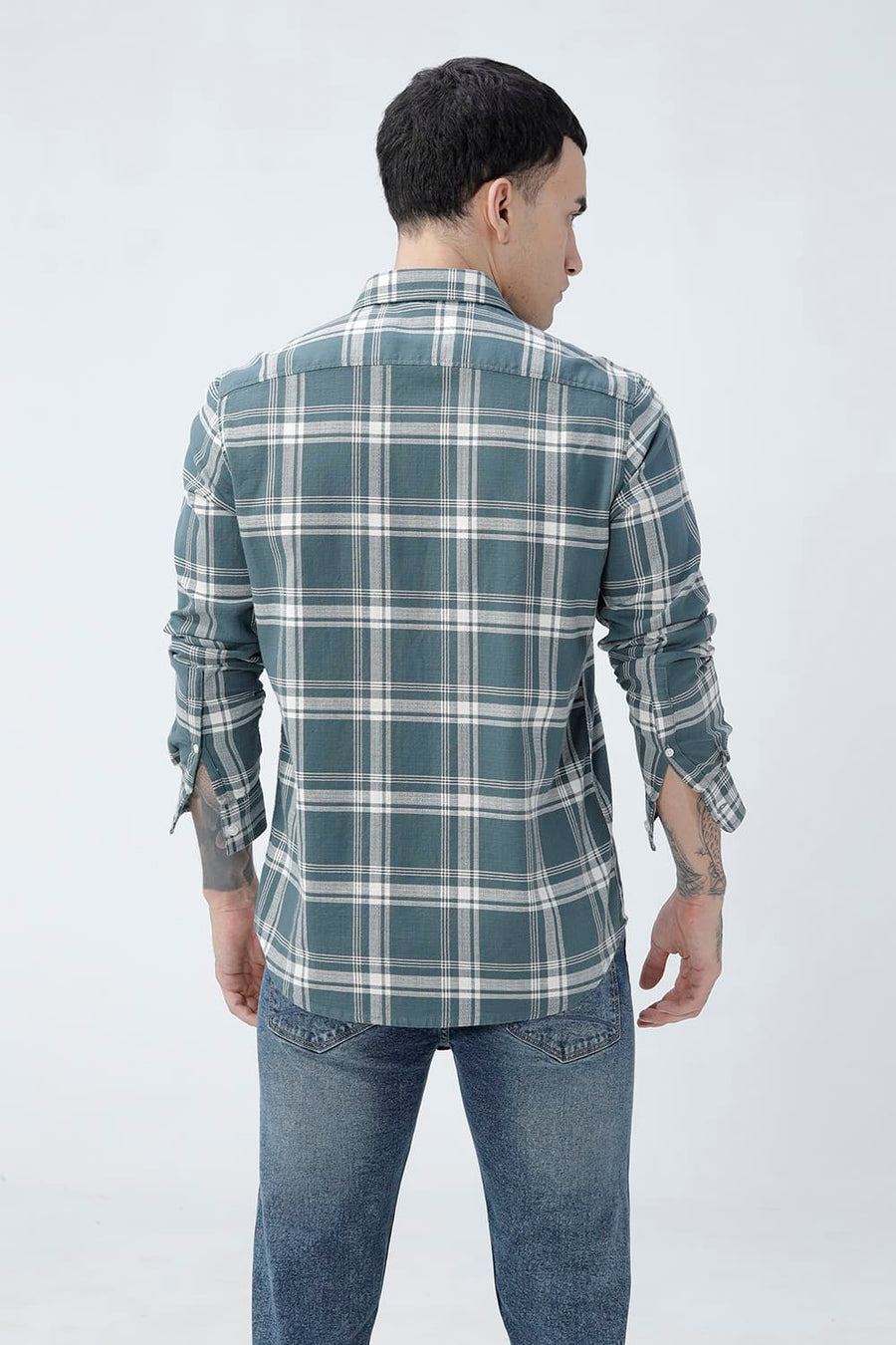 BASICS SLIM FIT  COTTON HOPSACK CHECKS SHIRT