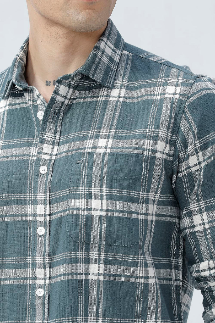 BASICS SLIM FIT  COTTON HOPSACK CHECKS SHIRT