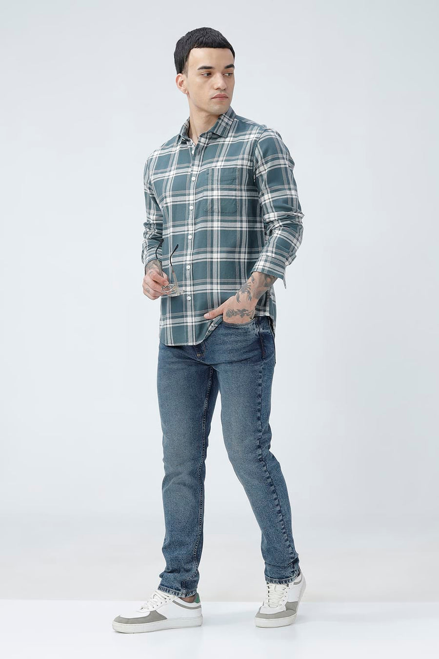 BASICS SLIM FIT  COTTON HOPSACK CHECKS SHIRT
