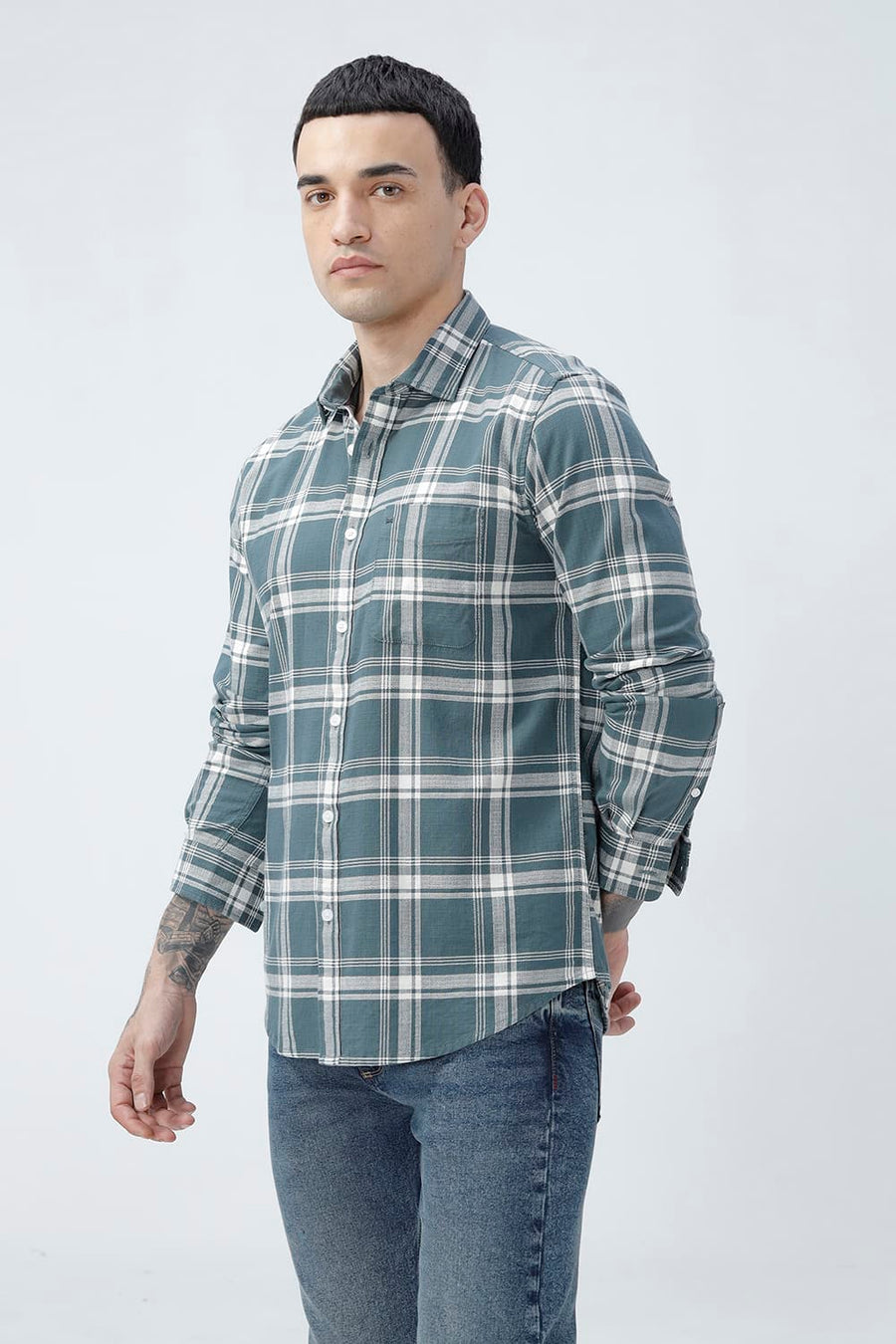 BASICS SLIM FIT  COTTON HOPSACK CHECKS SHIRT