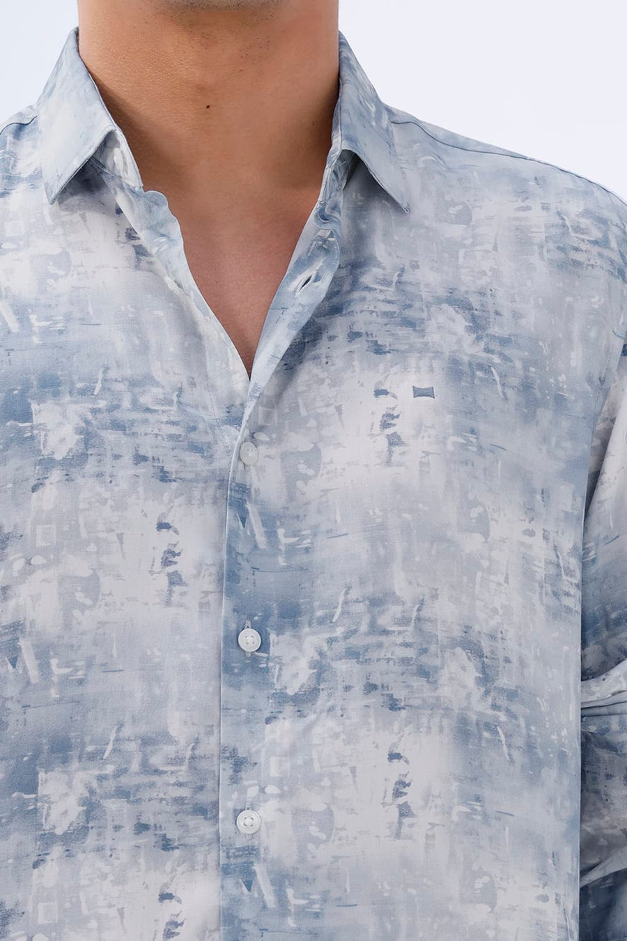 BASICS SLIM FIT BLUE FIN COTTON VISCOSE DIGITAL PRINTED SHIRT