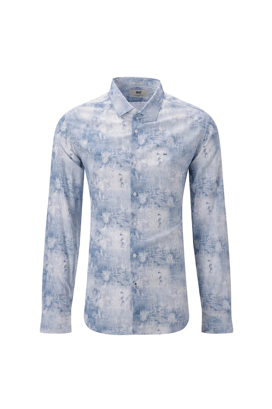 BASICS SLIM FIT BLUE FIN COTTON VISCOSE DIGITAL PRINTED SHIRT