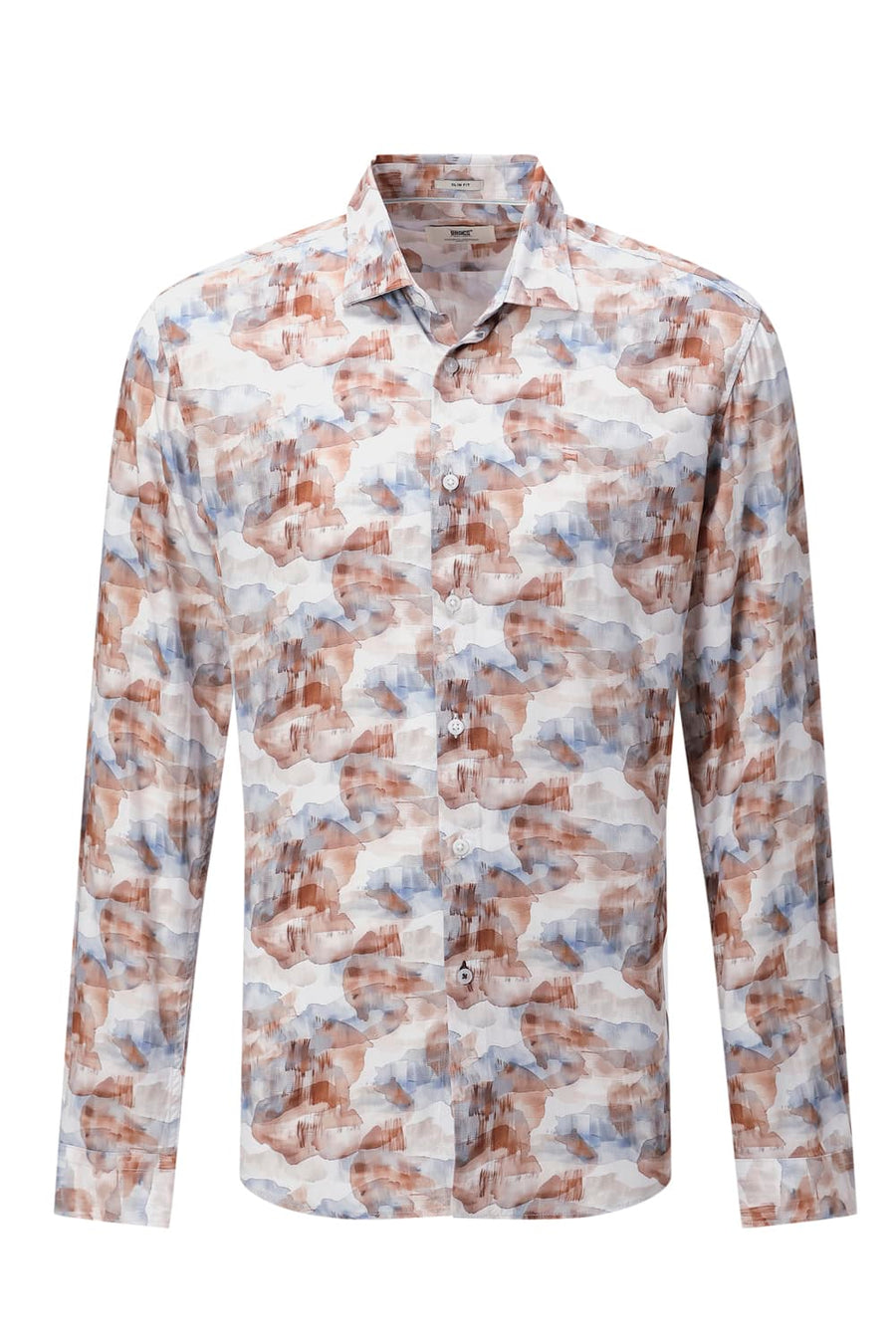 BASICS SLIM FIT COCONUT WHITE COTTON VISCOSE DIGITAL PRINTED SHIRT
