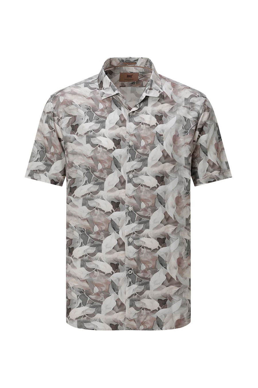 BASICS SLIM FIT OLIVE TINT COTTON VISCOSE DIGITAL PRINTED HALFSLEEVES SHIRT