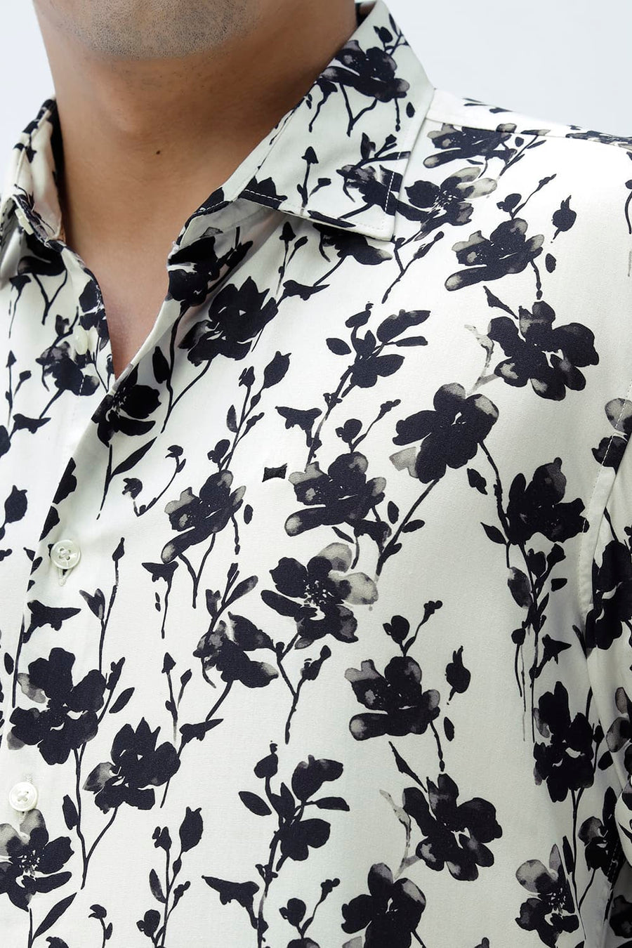 BASICS SLIM FIT BRILLIANT WHITE COTTON VISCOSE DIGITAL PRINTED SHIRT
