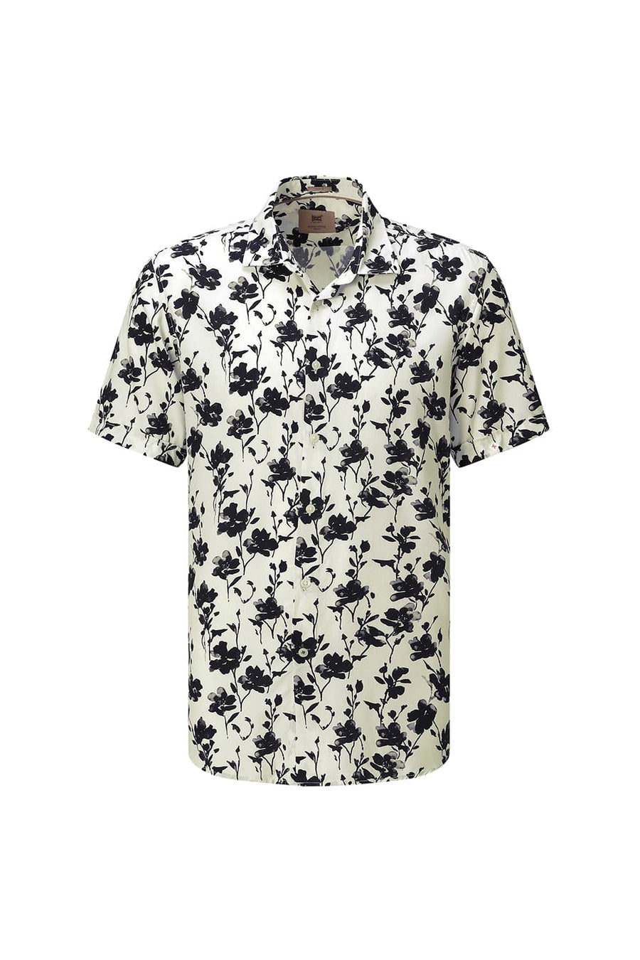 BASICS SLIM FIT BRILLIANT WHITE COTTON VISCOSE DIGITAL PRINTED HALFSLEEVES SHIRT