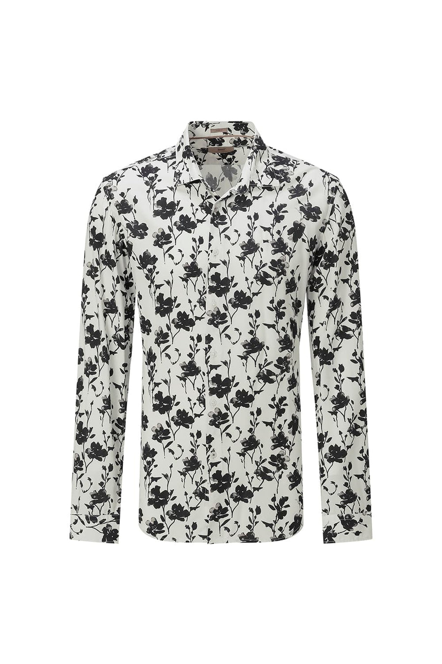 BASICS SLIM FIT BRILLIANT WHITE COTTON VISCOSE DIGITAL PRINTED SHIRT