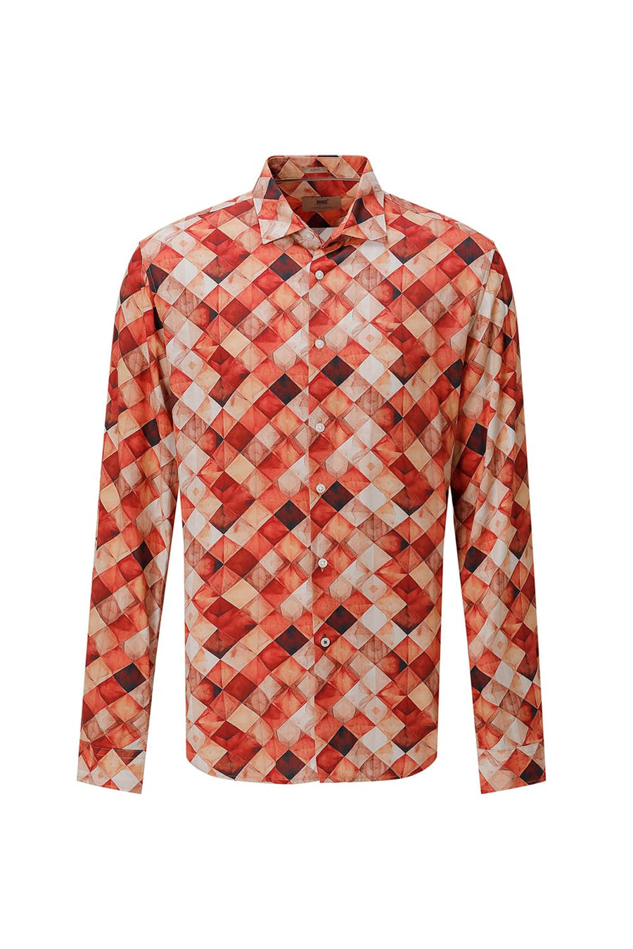 BASICS SLIM FIT BURNT BRICK COTTON VISCOSE DIGITAL PRINTED SHIRT