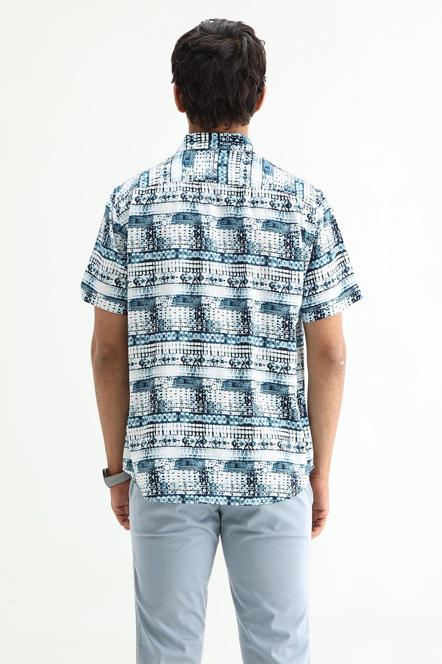 BASICS SLIM FIT MOONLIT OCEAN COTTON VISCOSE DIGITAL PRINTED SHIRT