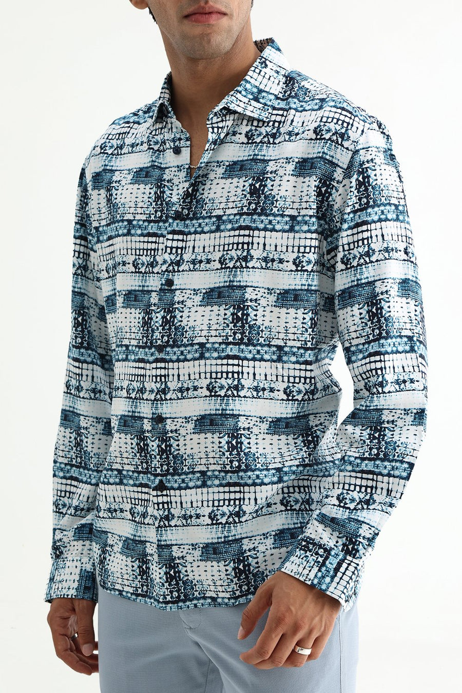 BASICS SLIM FIT MOONLIT OCEAN COTTON VISCOSE DIGITAL PRINTED SHIRT