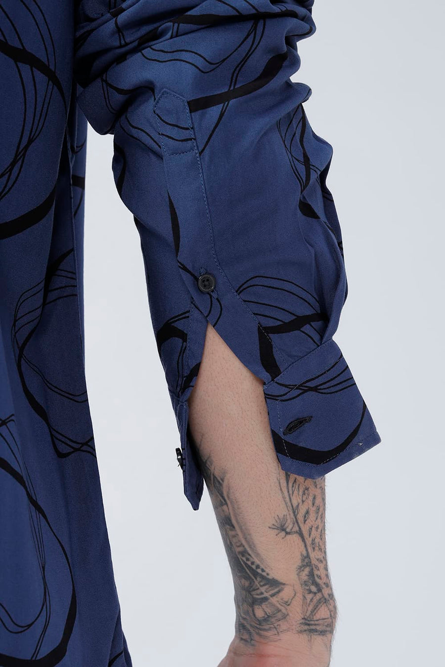 BASICS SLIM FIT TRUE NAVY COTTON VISCOSE PRINTED SHIRT