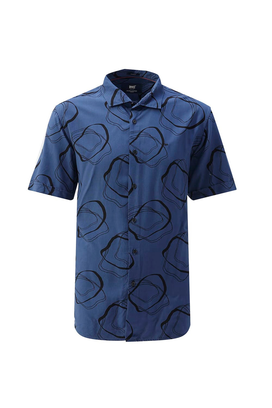 BASICS SLIM FIT TRUE NAVY COTTON VISCOSE PRINTED HALFSLEEVES SHIRT