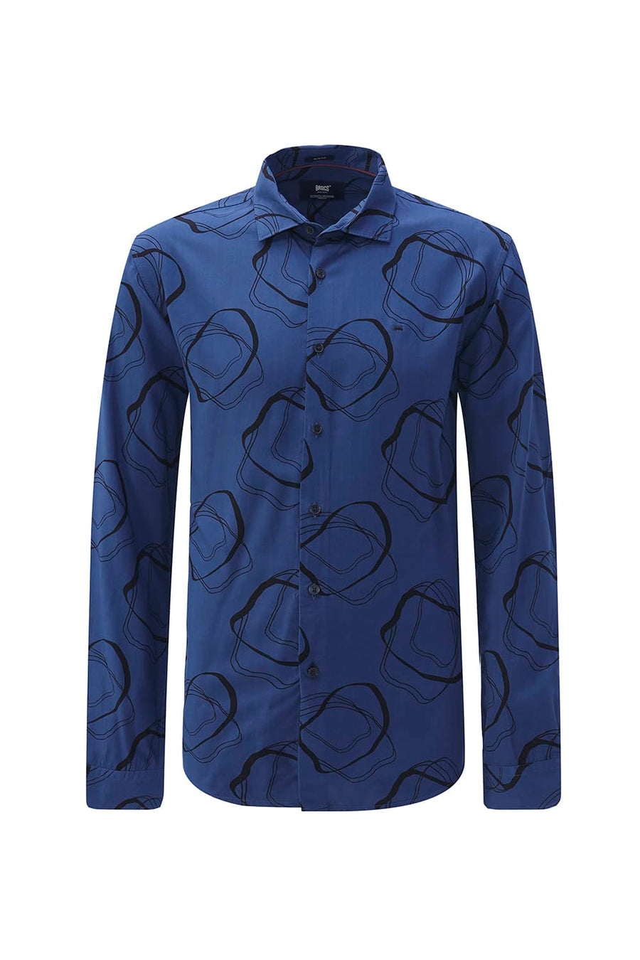 BASICS SLIM FIT TRUE NAVY COTTON VISCOSE PRINTED SHIRT