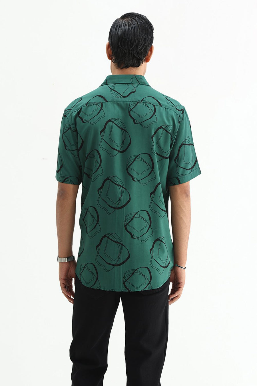 BASICS SLIM FIT  COTTON VISCOSE PRINTED HALFSLEEVES SHIRT