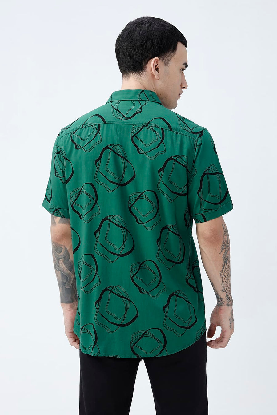 BASICS SLIM FIT  COTTON VISCOSE PRINTED HALFSLEEVES SHIRT