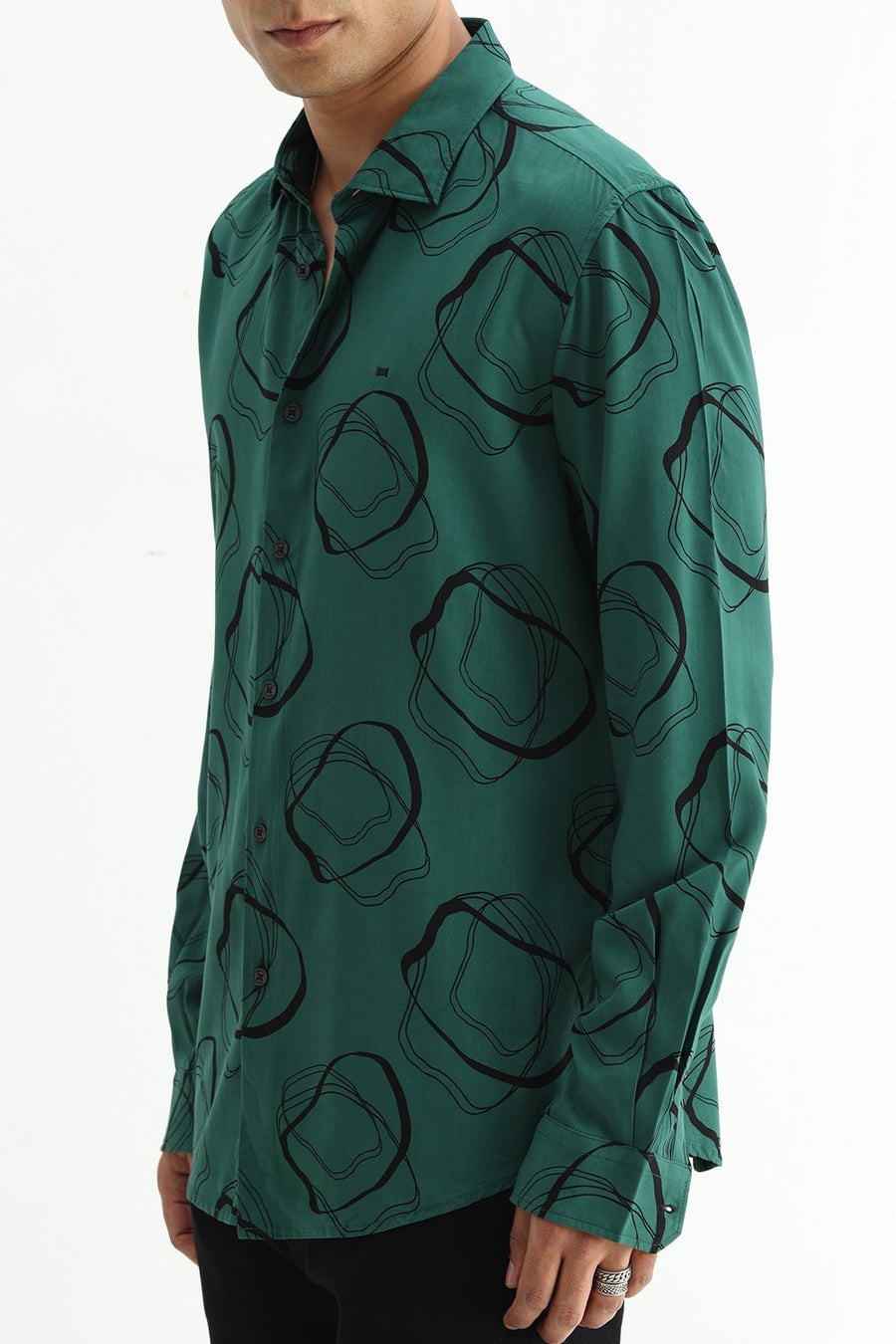 BASICS SLIM FIT  COTTON VISCOSE PRINTED SHIRT