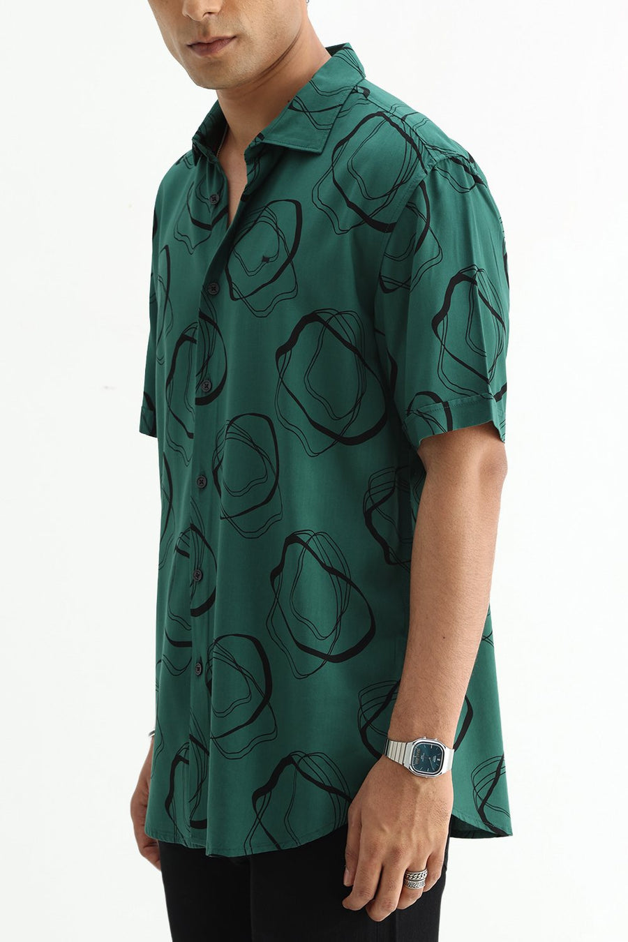 BASICS SLIM FIT  COTTON VISCOSE PRINTED HALFSLEEVES SHIRT