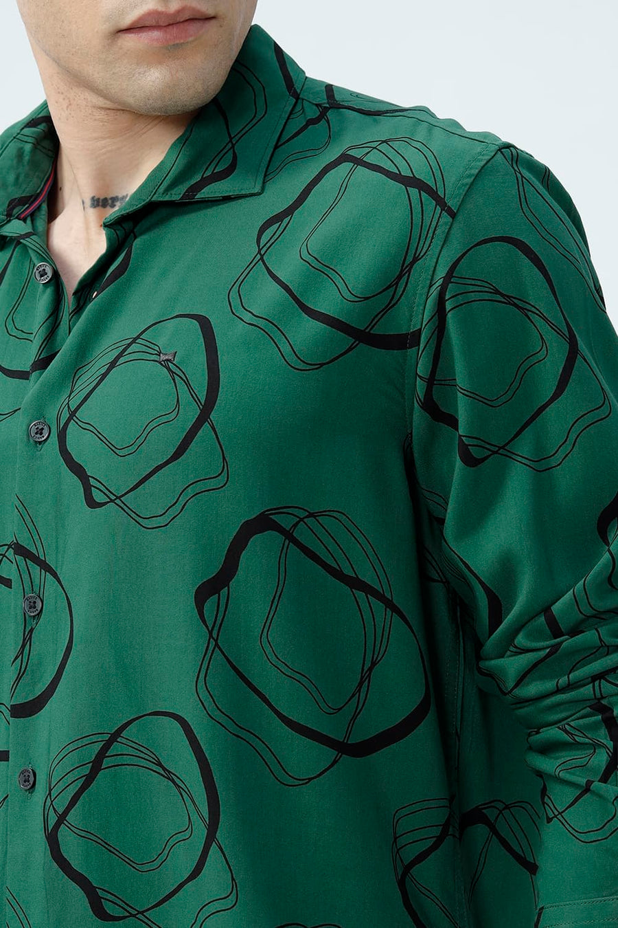 BASICS SLIM FIT  COTTON VISCOSE PRINTED SHIRT
