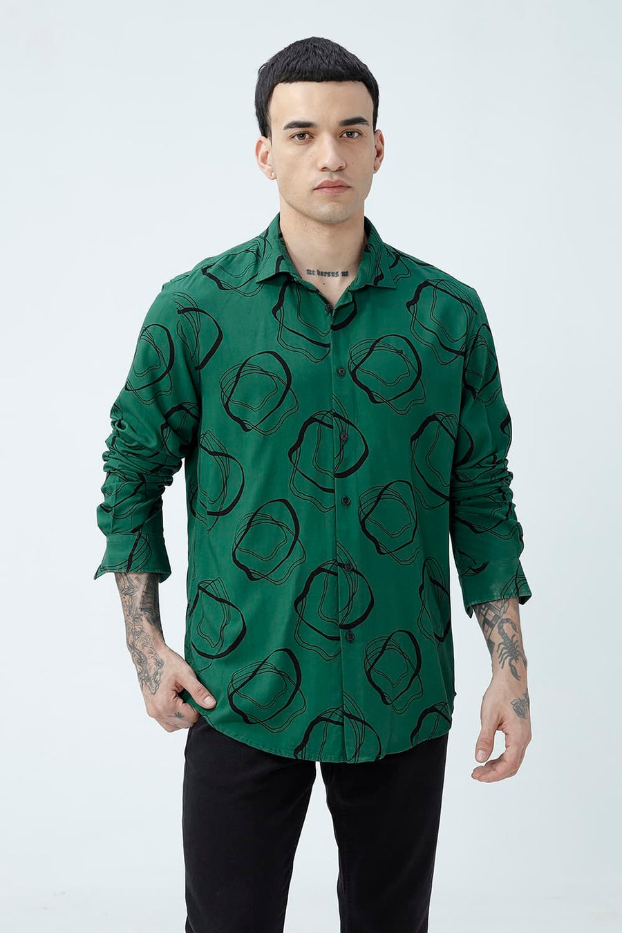BASICS SLIM FIT  COTTON VISCOSE PRINTED SHIRT