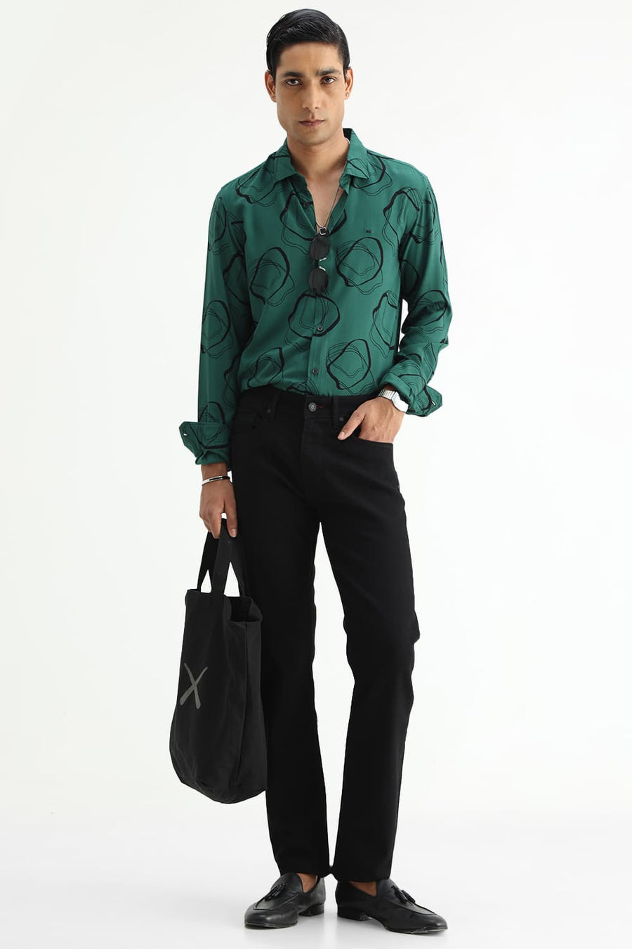 BASICS SLIM FIT  COTTON VISCOSE PRINTED SHIRT