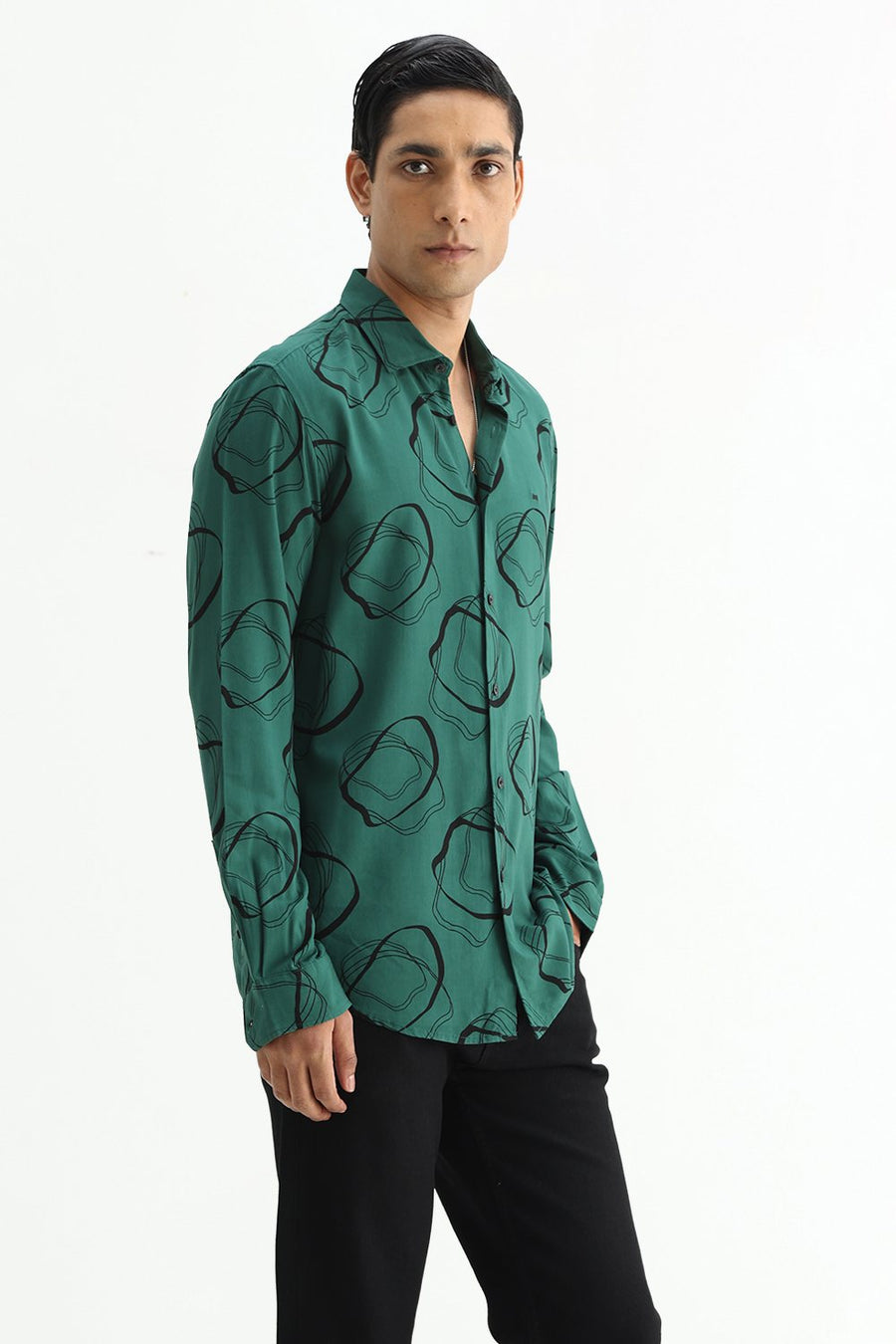 BASICS SLIM FIT  COTTON VISCOSE PRINTED SHIRT