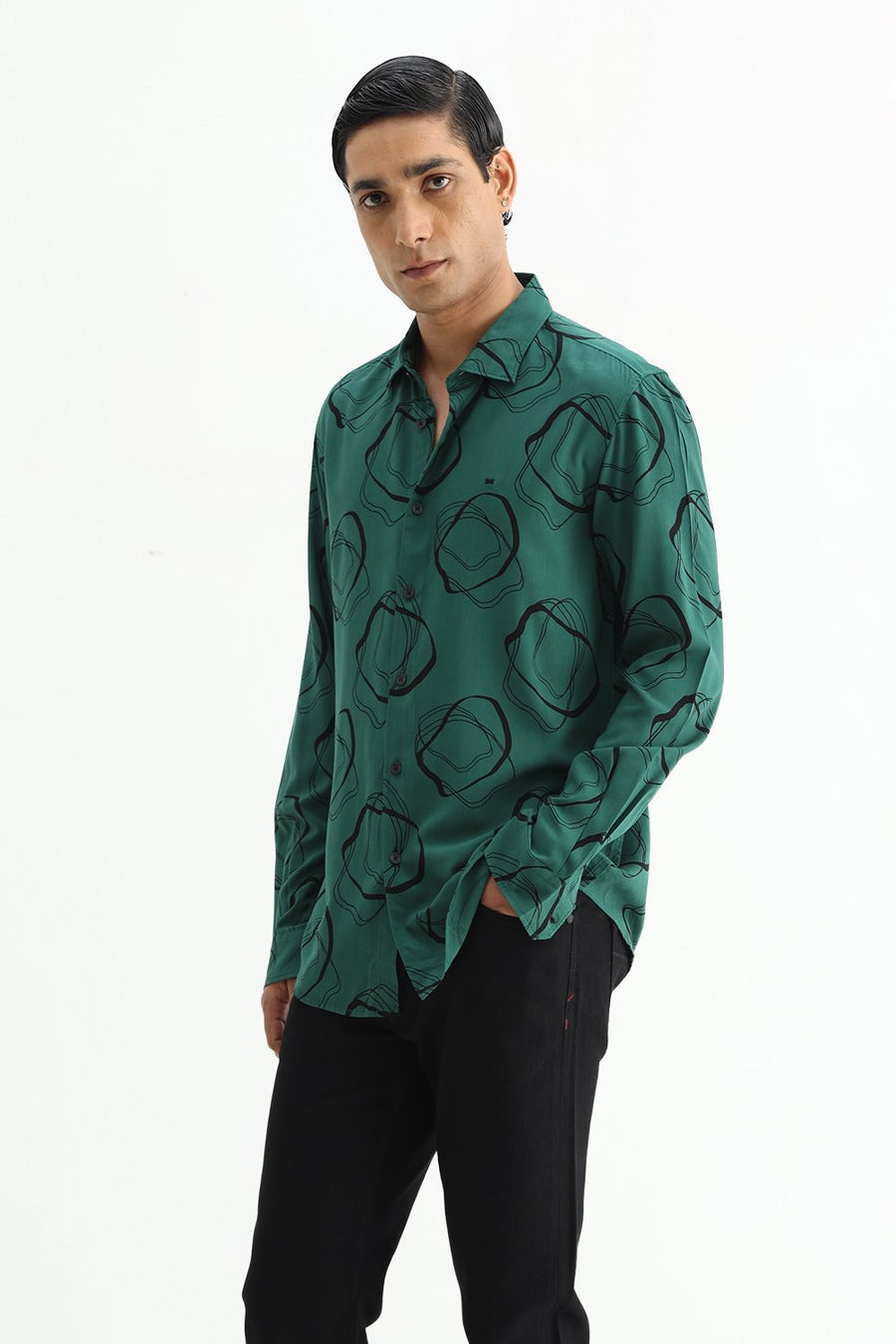 BASICS SLIM FIT  COTTON VISCOSE PRINTED SHIRT