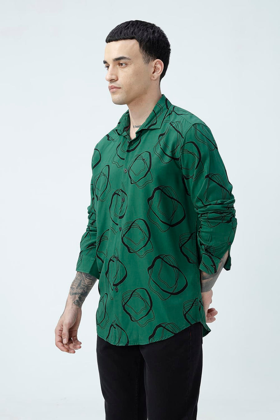 BASICS SLIM FIT  COTTON VISCOSE PRINTED SHIRT