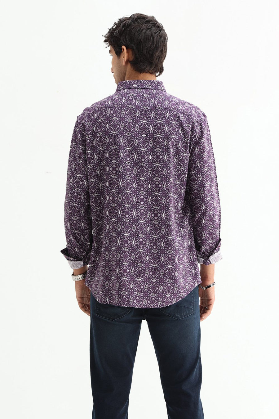 BASICS SLIM FIT  COTTON VISCOSE PRINTED SHIRT