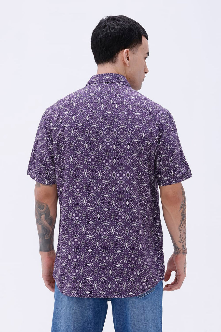 BASICS SLIM FIT  COTTON VISCOSE PRINTED HALFSLEEVES SHIRT