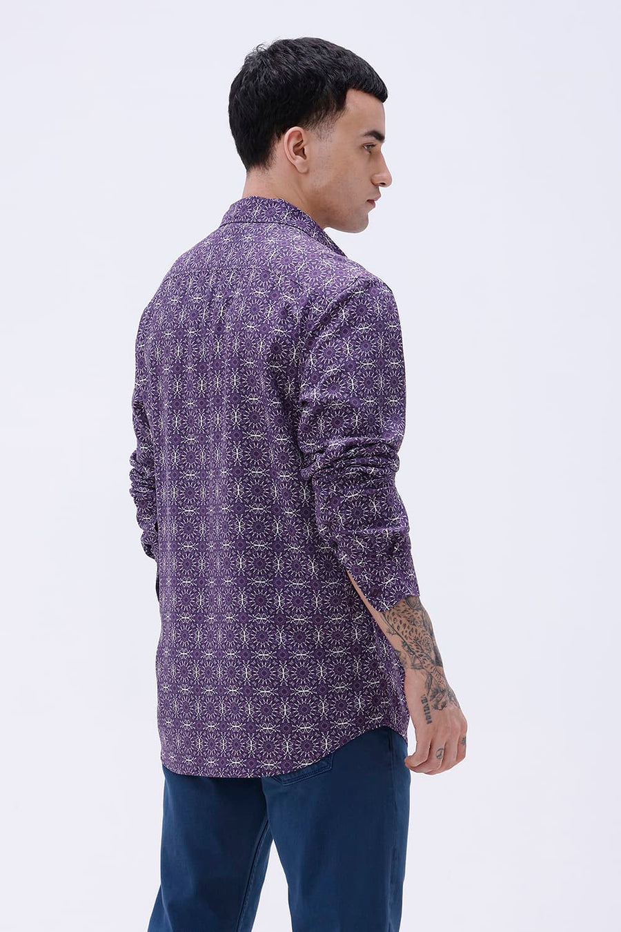BASICS SLIM FIT  COTTON VISCOSE PRINTED SHIRT