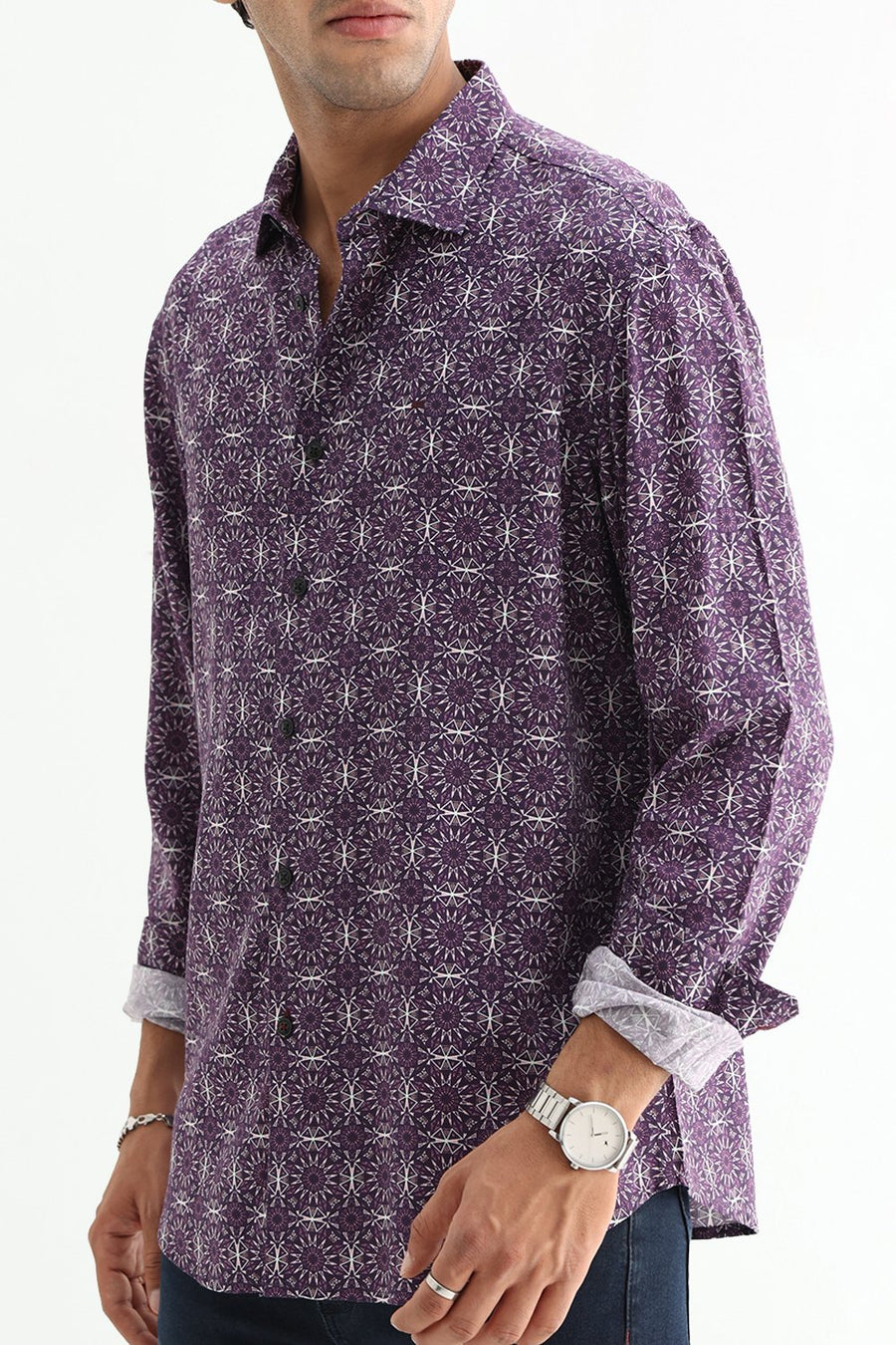 BASICS SLIM FIT  COTTON VISCOSE PRINTED SHIRT