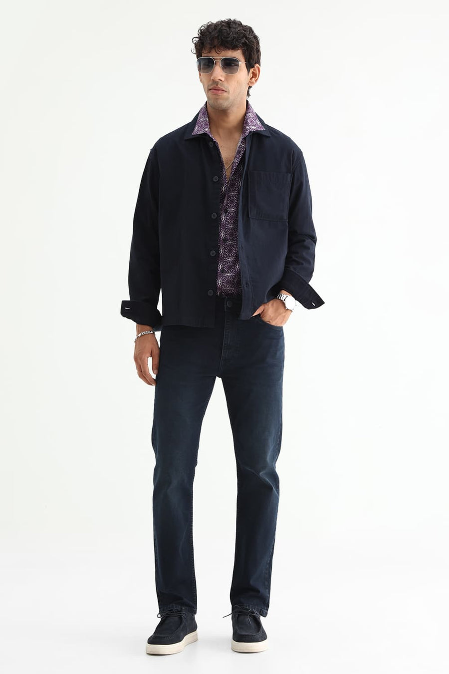 BASICS SLIM FIT  COTTON VISCOSE PRINTED SHIRT