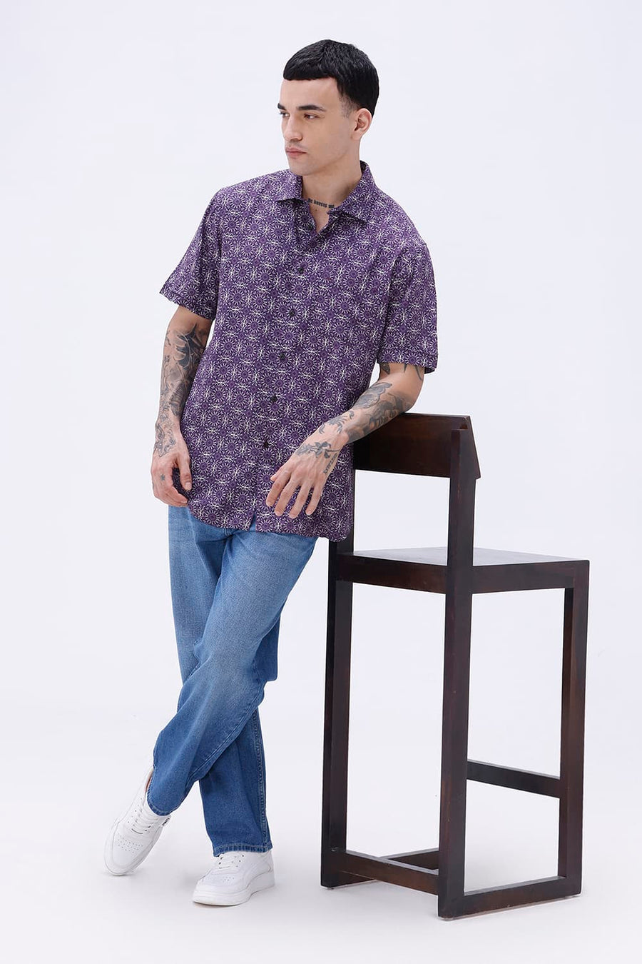 BASICS SLIM FIT  COTTON VISCOSE PRINTED HALFSLEEVES SHIRT