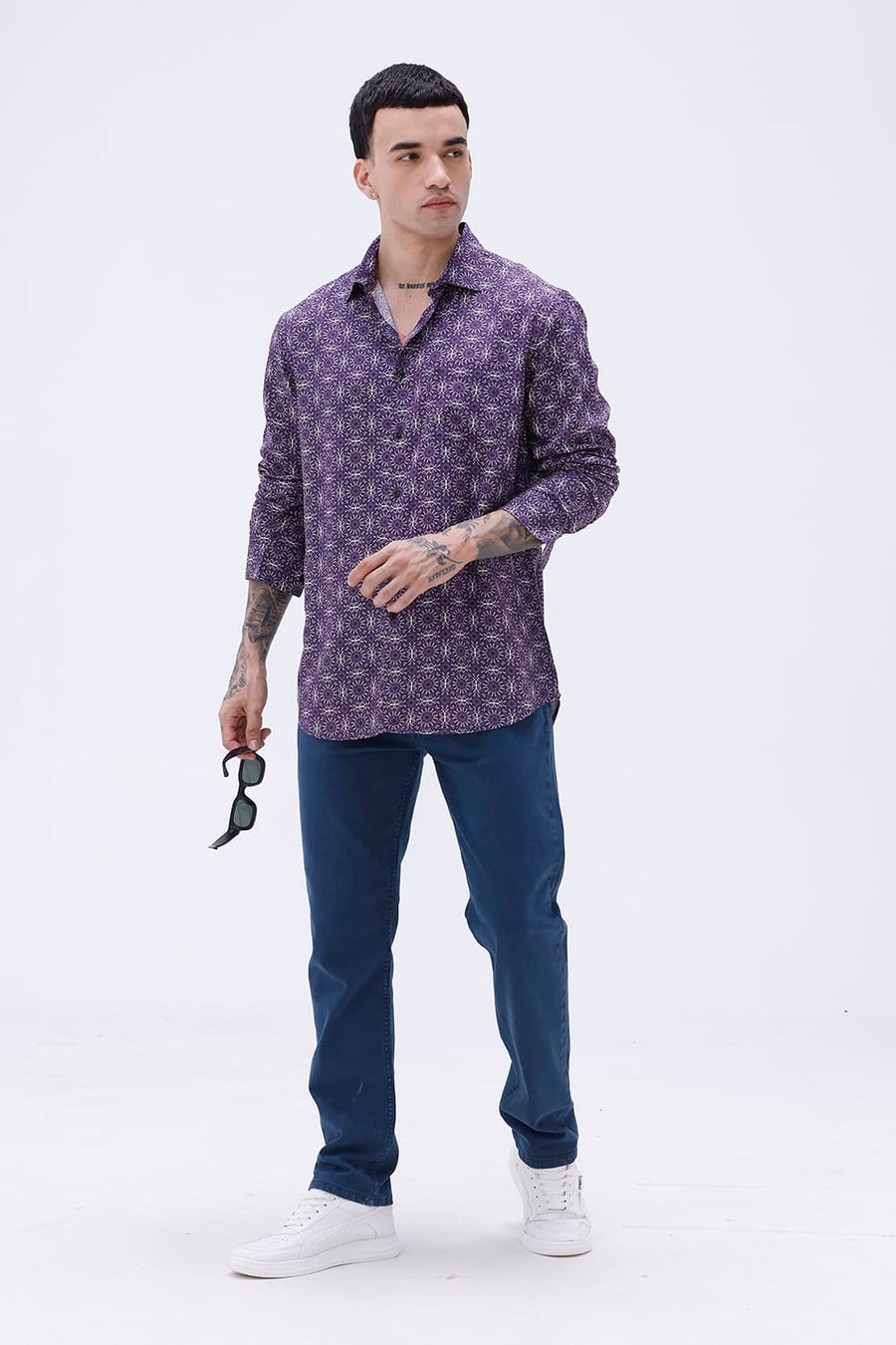 BASICS SLIM FIT  COTTON VISCOSE PRINTED SHIRT