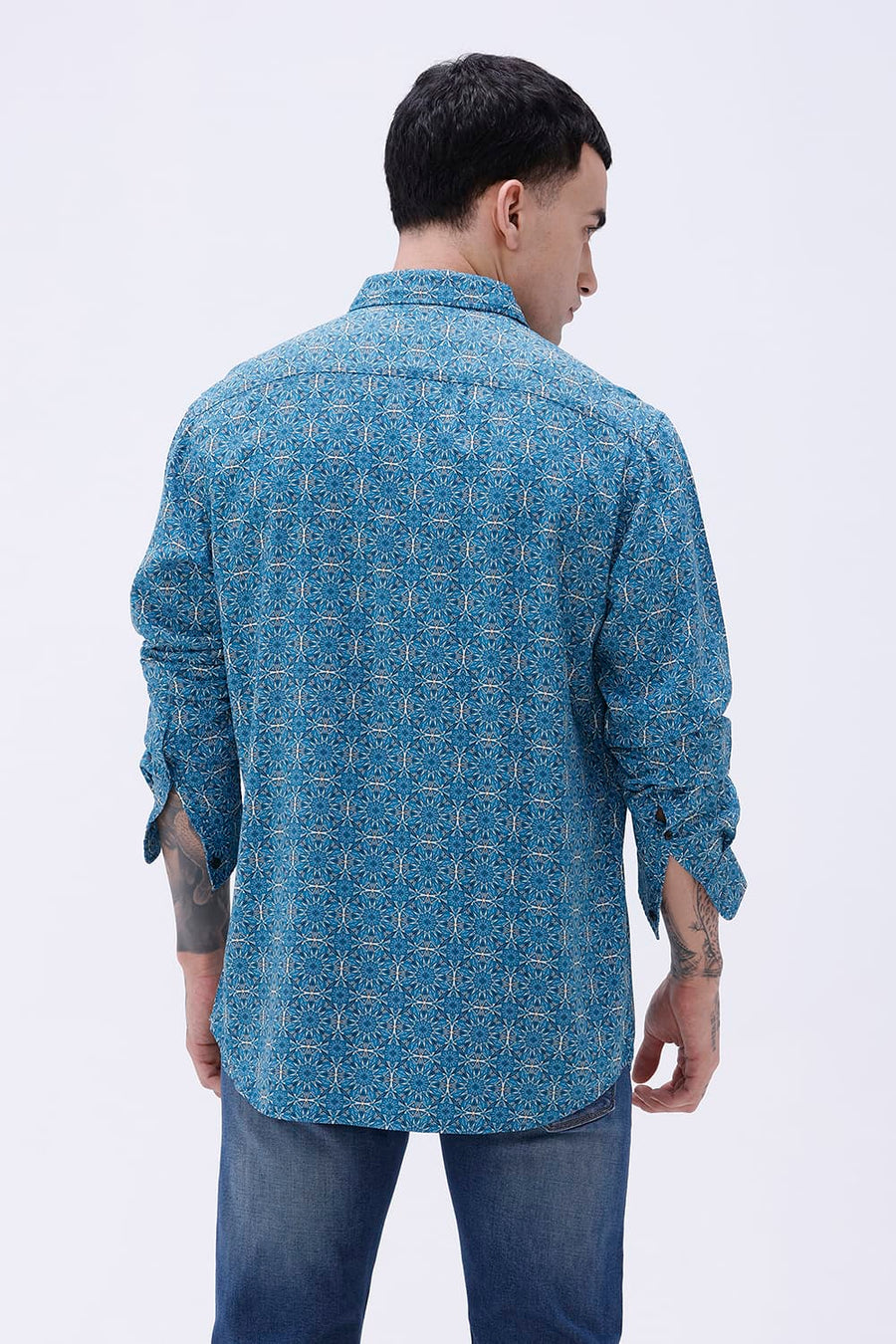 BASICS SLIM FIT  COTTON VISCOSE PRINTED SHIRT
