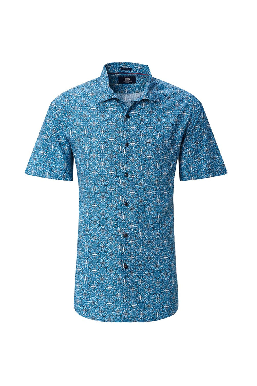 BASICS SLIM FIT  COTTON VISCOSE PRINTED HALFSLEEVES SHIRT