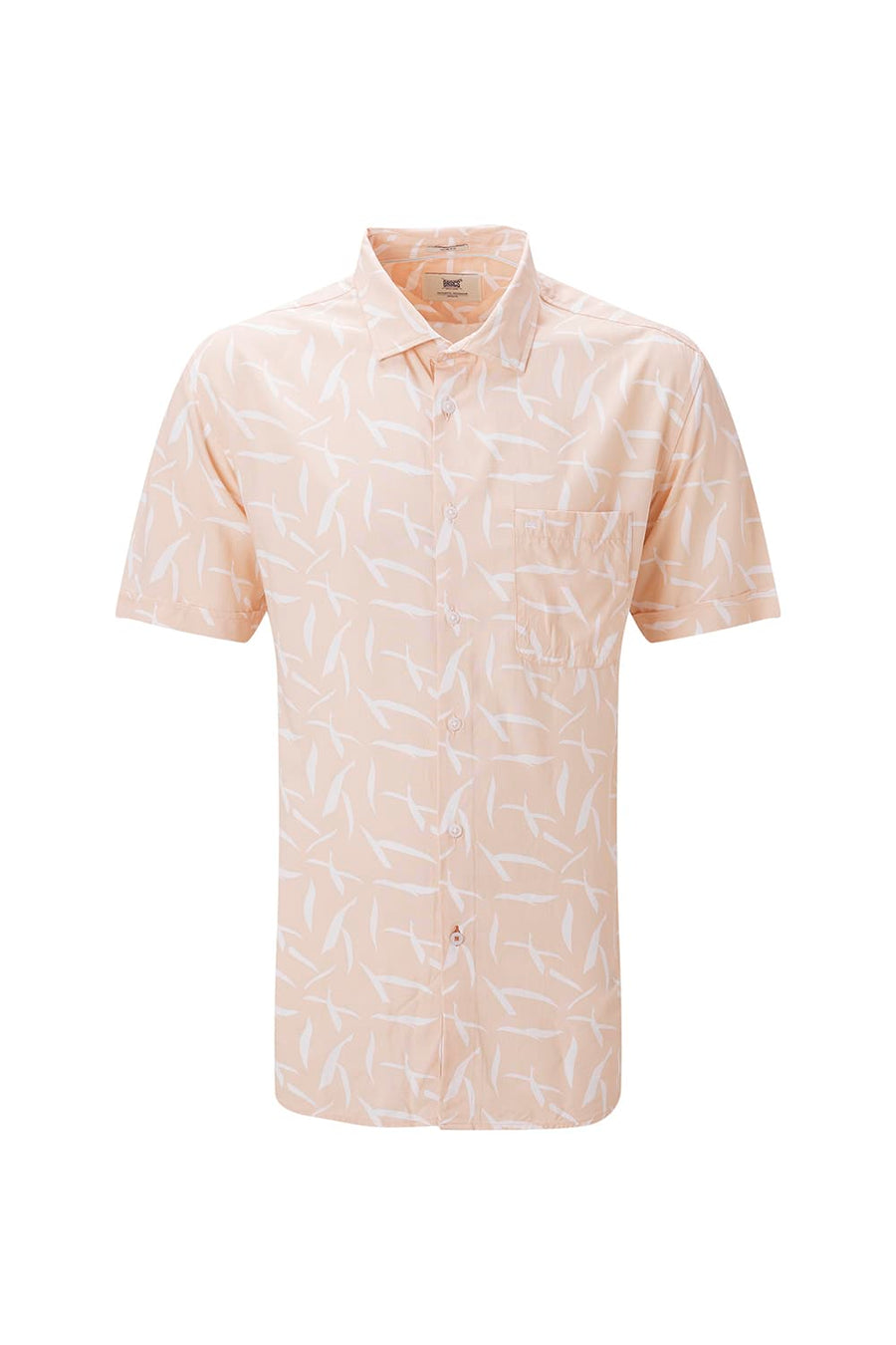 BASICS SLIM FIT PEACH QUARTZ COTTON VISCOSE PRINTED HALFSLEEVES SHIRT