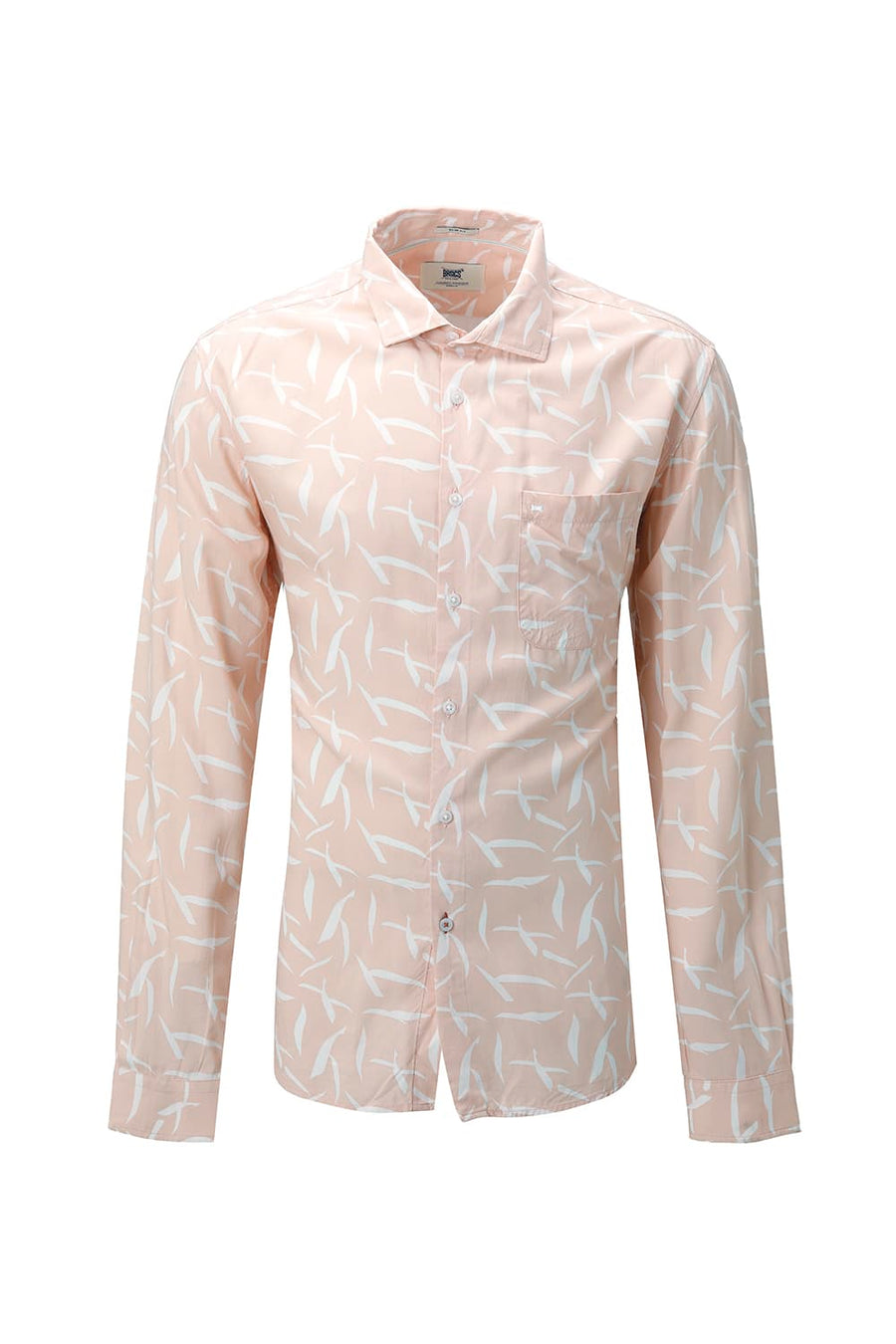 BASICS SLIM FIT PEACH QUARTZ COTTON VISCOSE PRINTED SHIRT