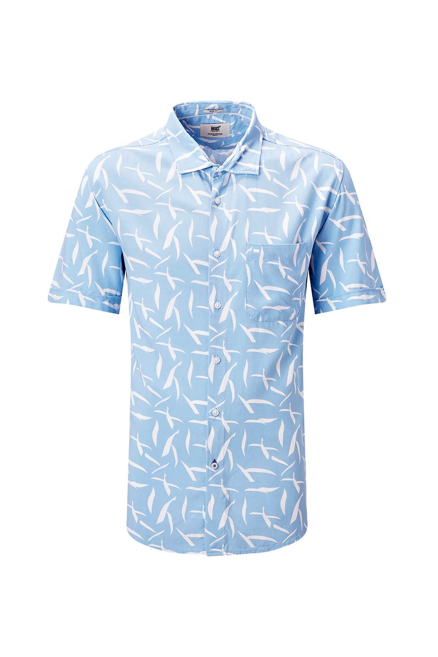 BASICS SLIM FIT SKY BLUE COTTON VISCOSE PRINTED HALFSLEEVES SHIRT