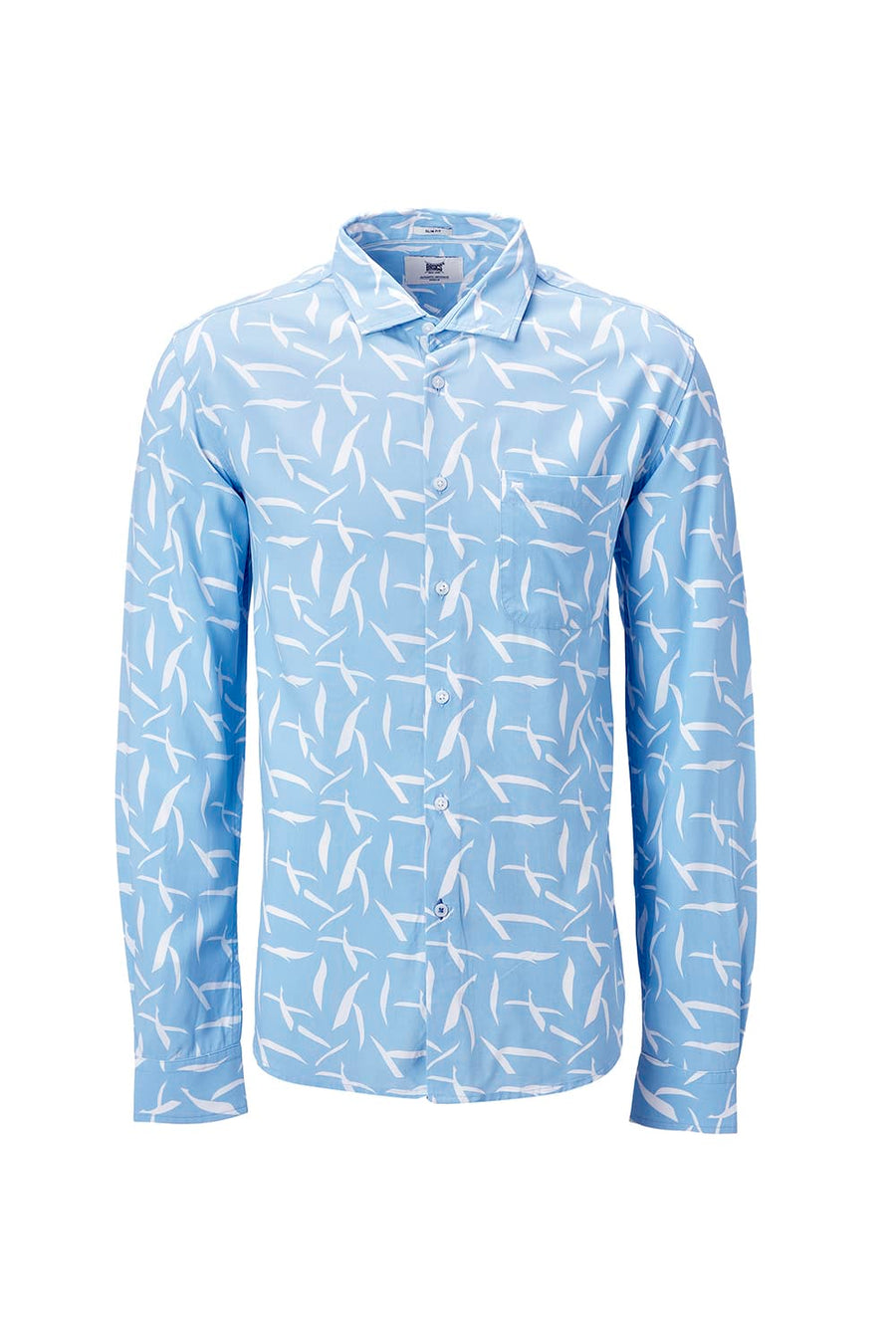 BASICS SLIM FIT SKY BLUE COTTON VISCOSE PRINTED SHIRT