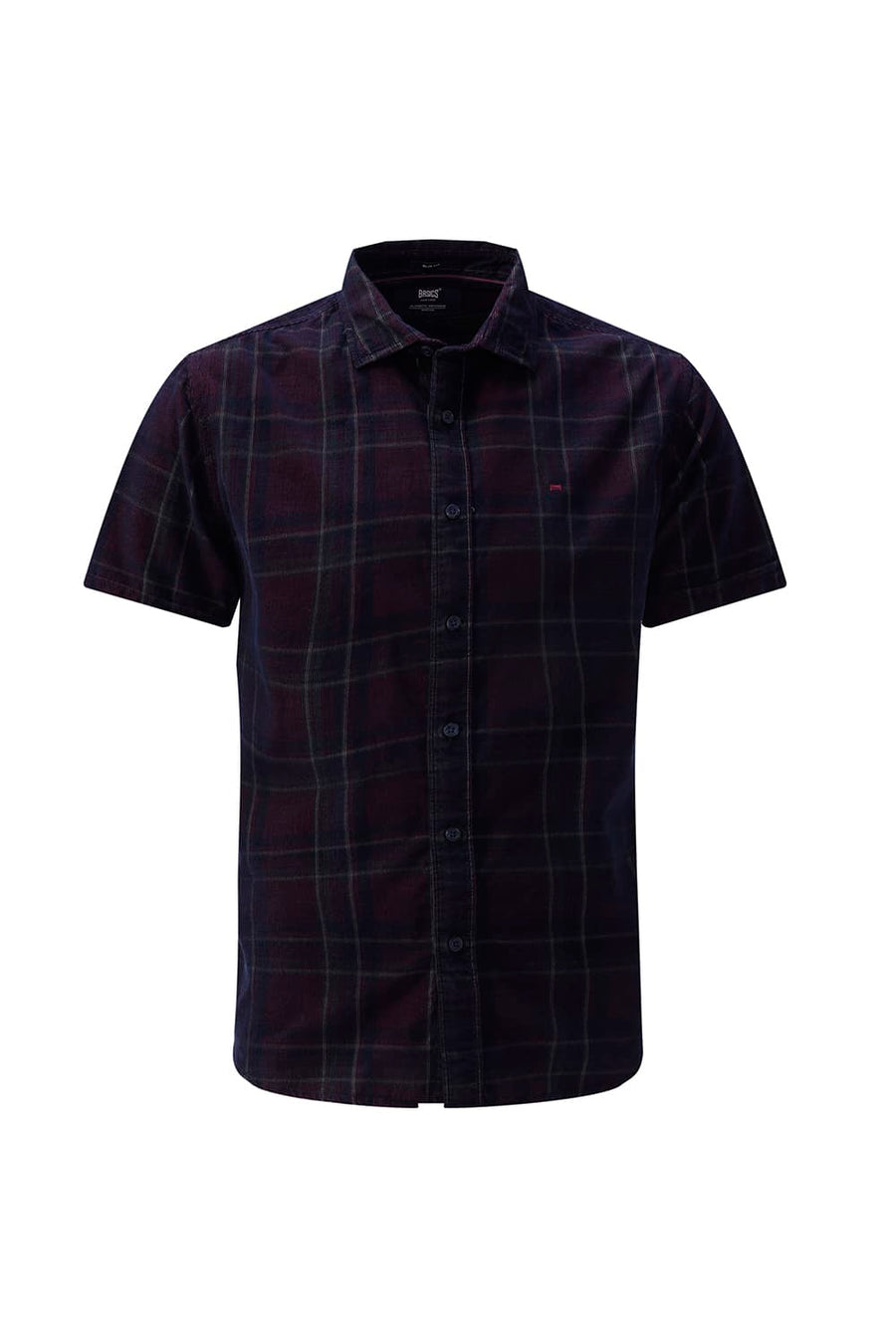 BASICS SLIM FIT NAVY ECLIPSE COTTON CORDUROY CHECKS HALFSLEEVES SHIRT