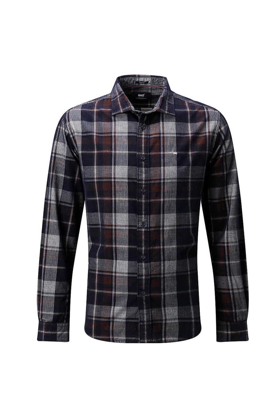 BASICS SLIM FIT NAVY ECLIPSE COTTON CORDUROY CHECKS SHIRT