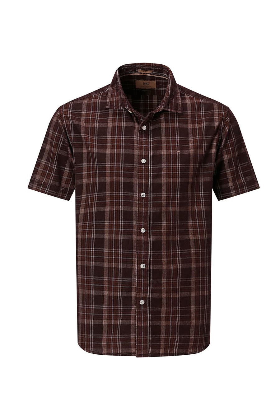 BASICS SLIM FIT POT BROWN COTTON CORDUROY CHECKS HALFSLEEVES SHIRT