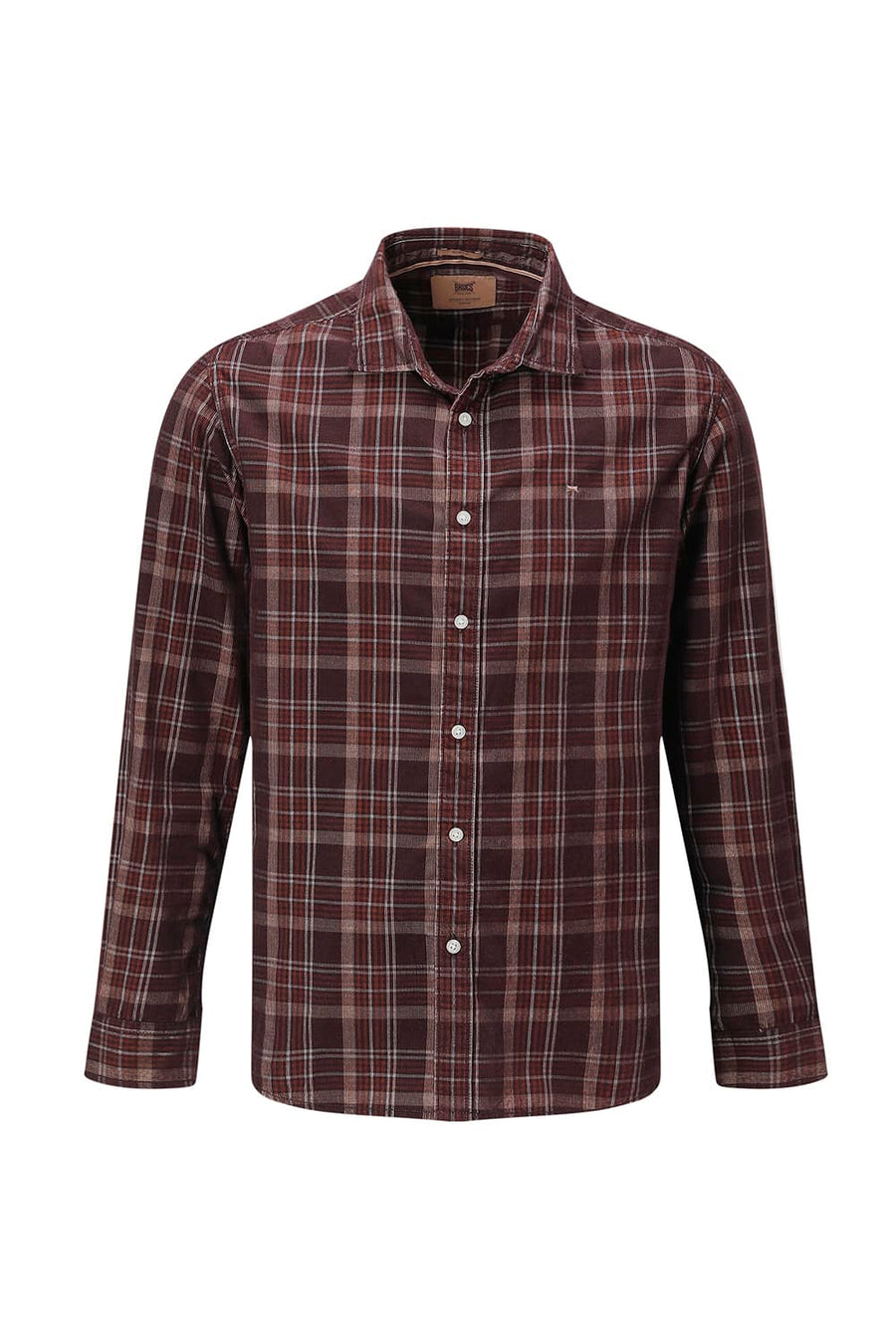 BASICS SLIM FIT POT BROWN COTTON CORDUROY CHECKS SHIRT