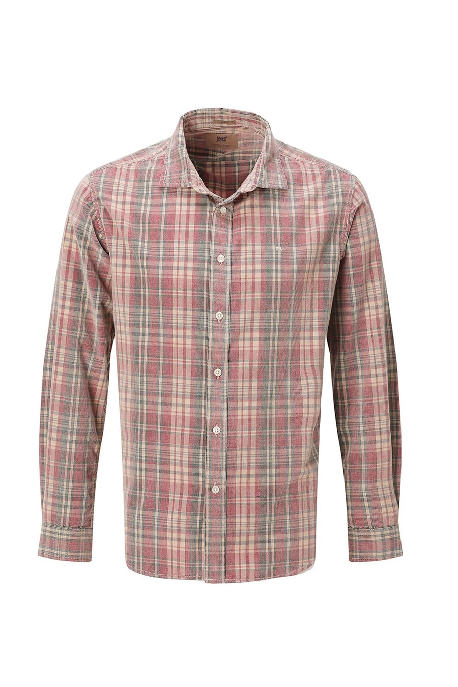 BASICS SLIM FIT SALSA BEIGE COTTON CORDUROY CHECKS SHIRT